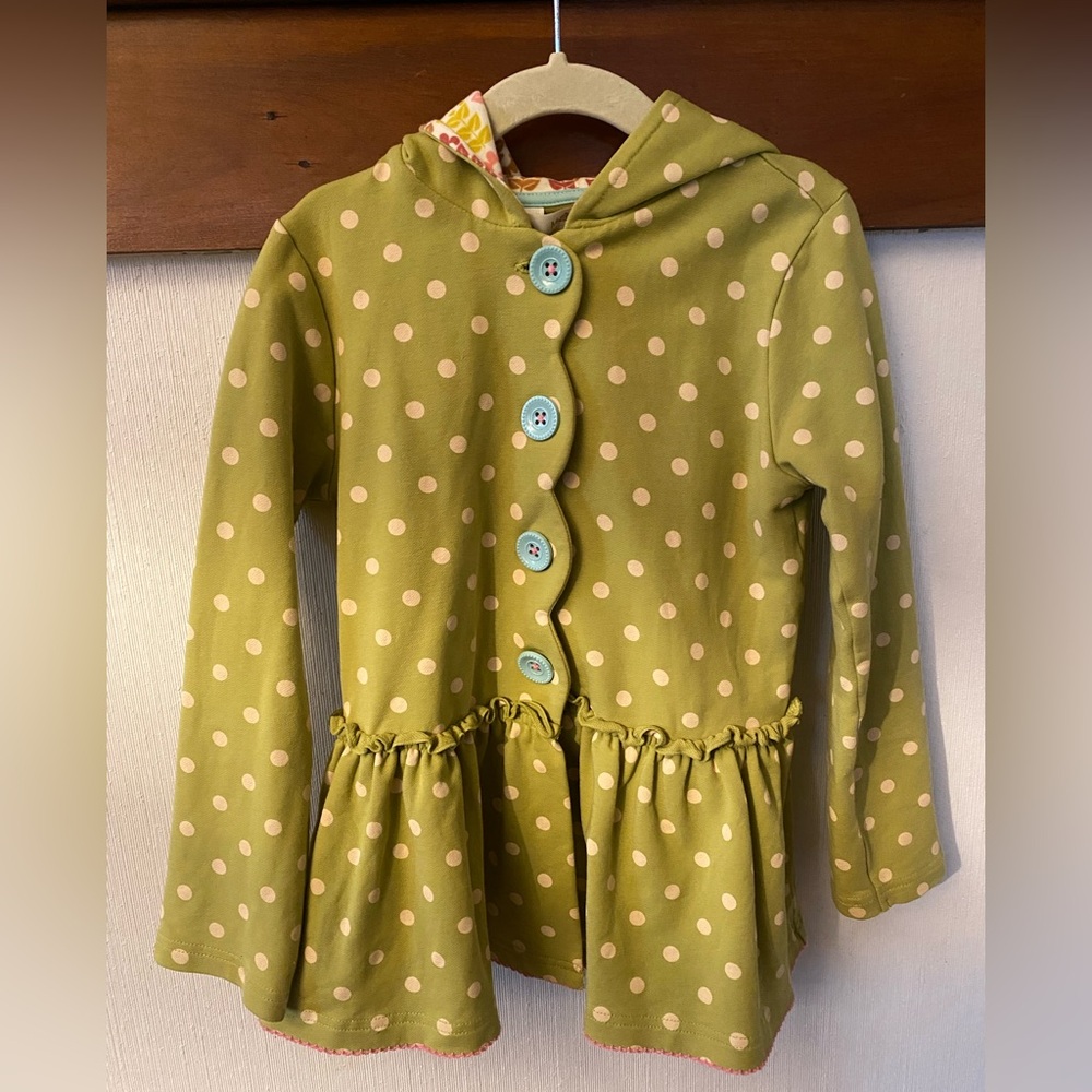 Matilda Jane girls green and white polka dot jacket sz 6